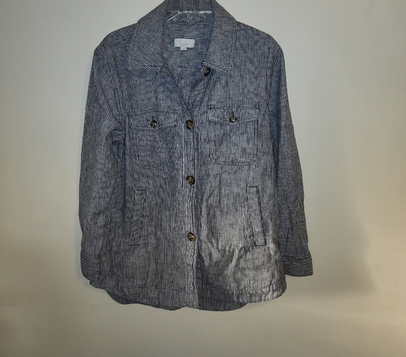 LOFT Gray Striped Shirt Jacket - Picture 1 of 4